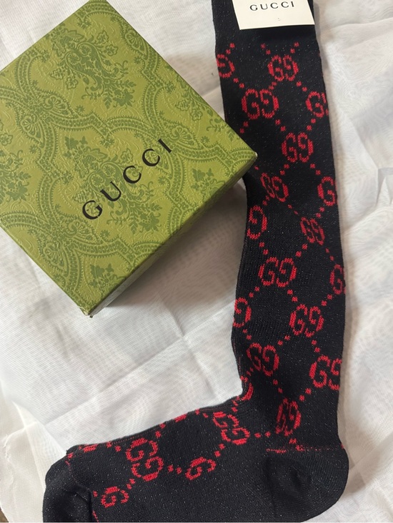 Source Unknown Accessories - Black long Socks w/Red GG iconic logo print. New in Damask Gucci Box - See Notes
